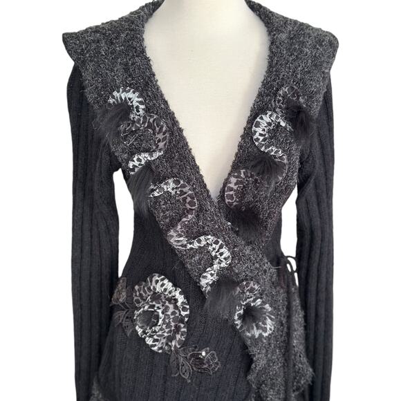 Vintage Y2K Forla Paris Mohair Wool Black Cardigan Steampunk Goth Victorian LRG - Picture 6 of 14